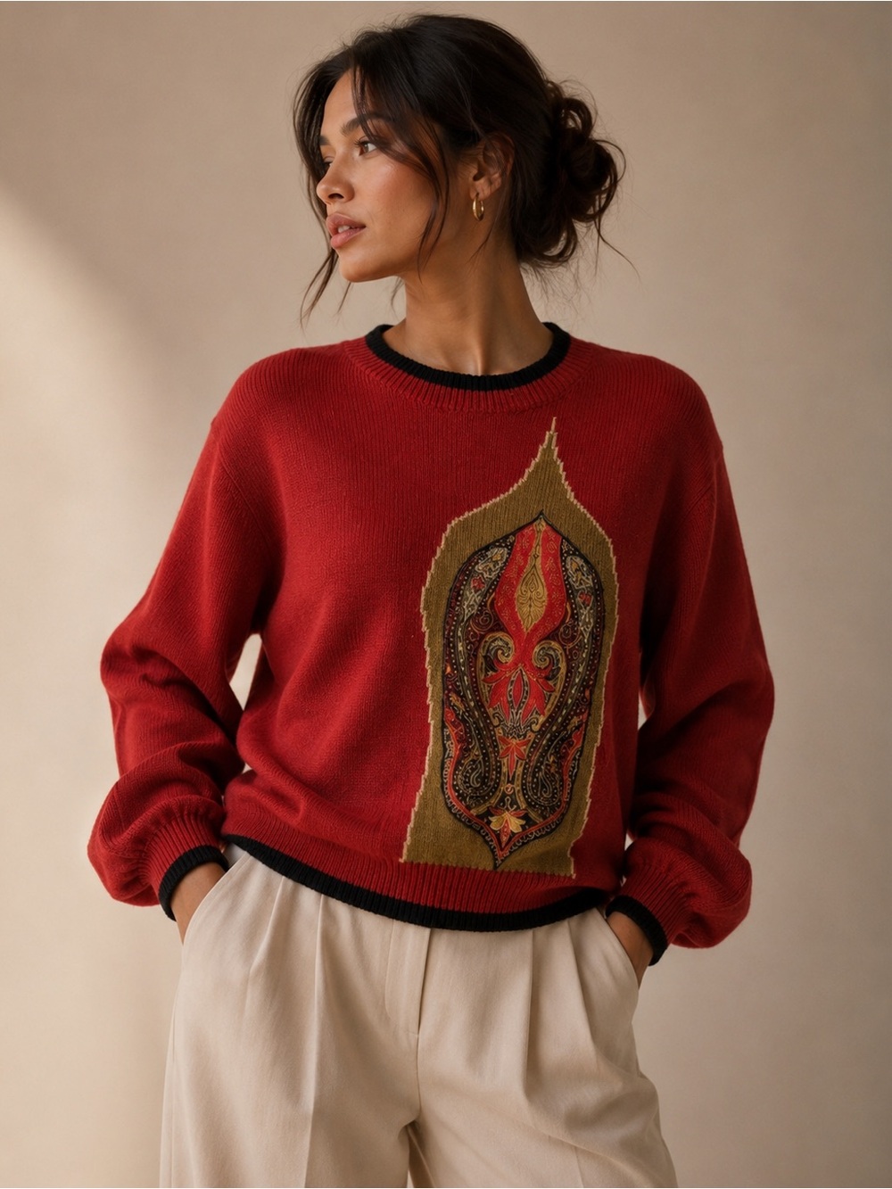 Vintage Jaymee Papell 80’s Sweater with Paisley Embroidered Design Size Medium